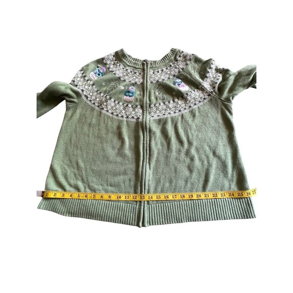 CJ Banks Women's Christmas Sweater Green Zip Front Snowmen Size 2X - Picture 11 of 14